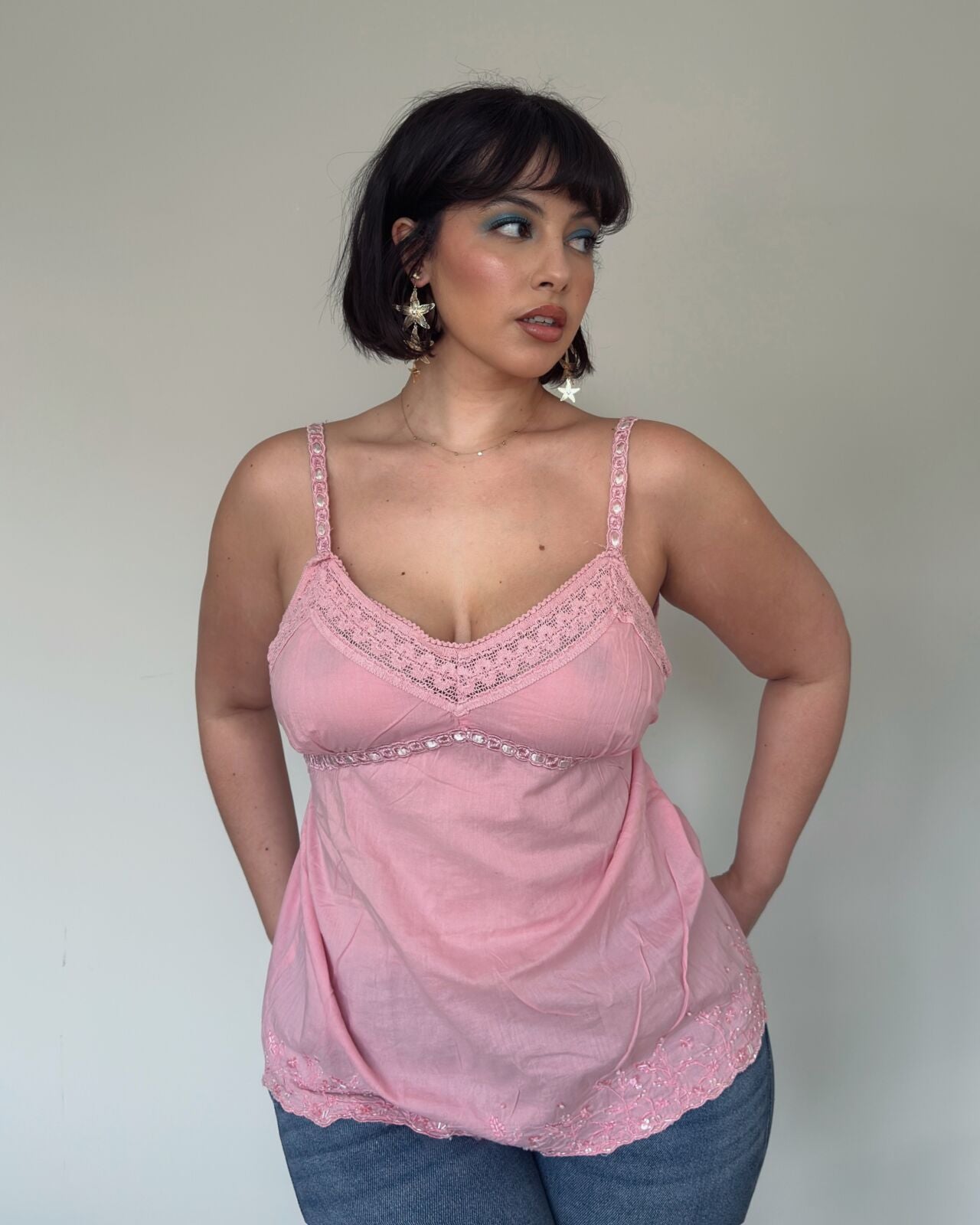 Pink Lace Trim Cami Top