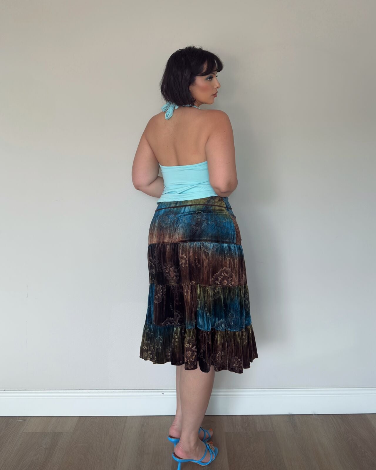 Teal & Brown Velvet Tiered Skirt