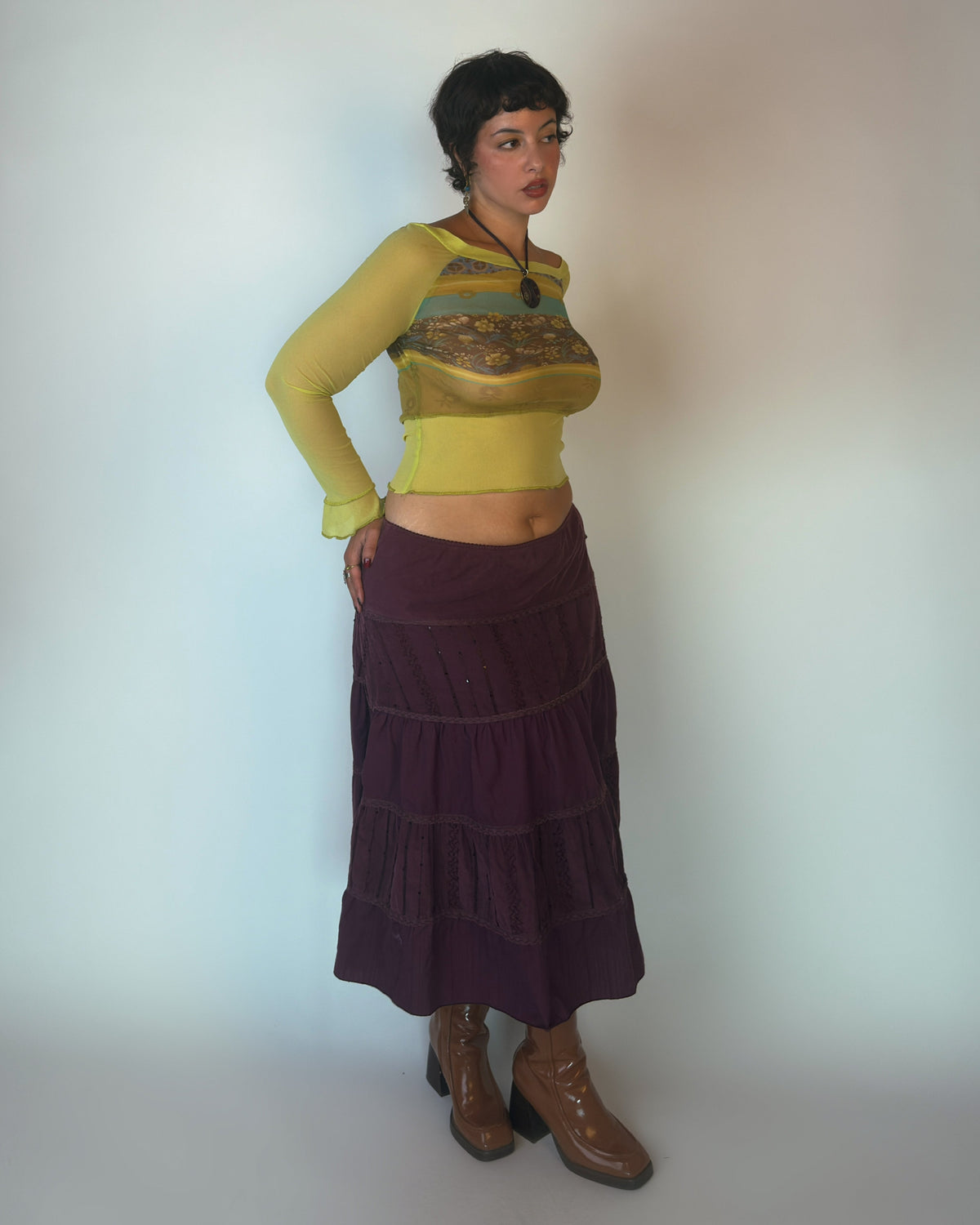 Purple Tiered Midi Skirt - L/XL